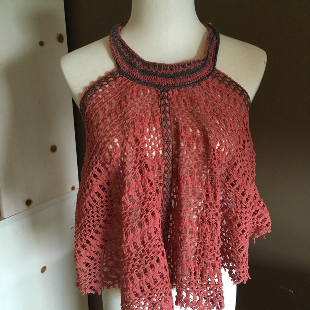 Free People Orange Knit Festival Top